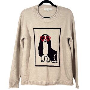 Flat White Dog Icon Sweater Anthropologie Tan Medium Pre-Loved